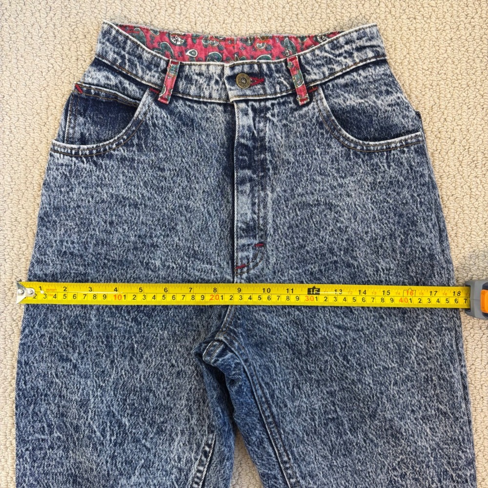 80s Vintage Lee High Waisted Acid Wash Jeans | Blue Size Size 13, Paisley Trim - Picture 12 of 16